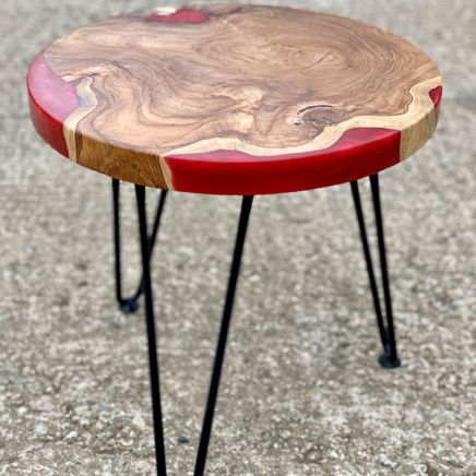 Teak Side Table with Lava Resin