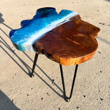 Teak & Resin Ocean Art Side Table 36