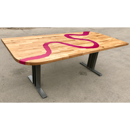 Oak & Pink Resin River Dining Table Thames (SOLD)