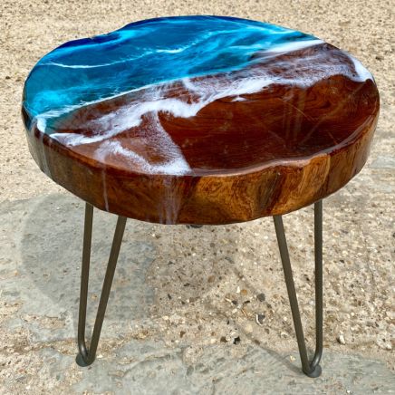 Teak & Resin Ocean Art Side Table 19