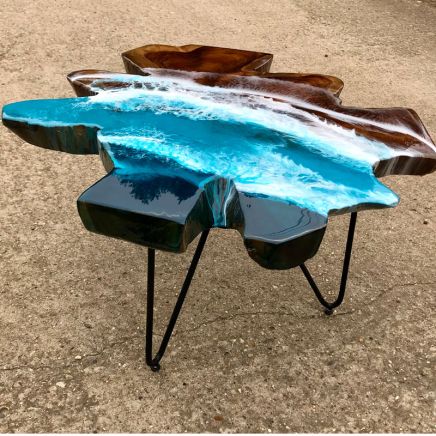 Teak & Resin Ocean Art Lamp Table 1
