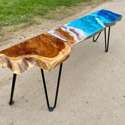 Teak & Resin Ocean Art Low Console Table