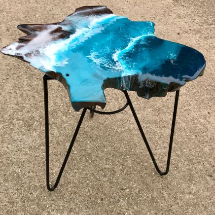 Teak & Resin Ocean Art Lamp Table 1