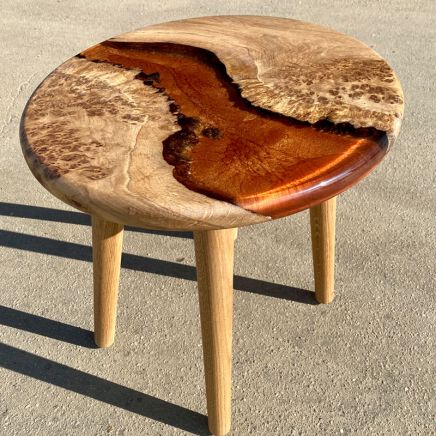 Bespoke Pair of Copper & Burr Oak Side Tables