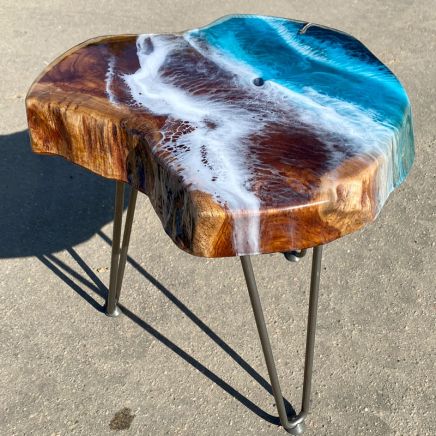 Teak & Resin Ocean Art Side Table 15