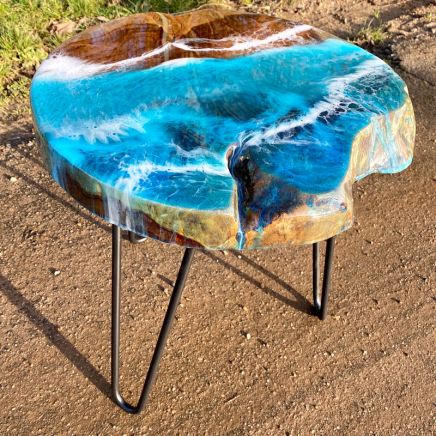 Teak & Resin Ocean Art Side Table 2