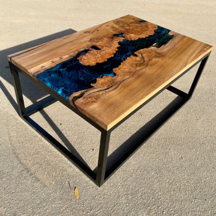 Single Slab Elm & Galactic Blue River Coffee Table