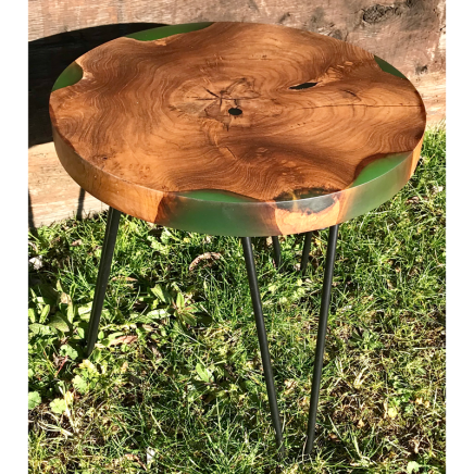 Teak Circular Resin River Side Table Green (SOLD)