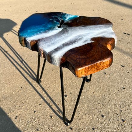 Teak & Resin Ocean Art Side Table 37