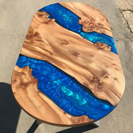 Burr Elm & Resin River Oval Dining Table