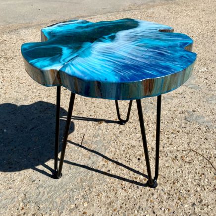 Teak & Resin Ocean Art Side Table 2