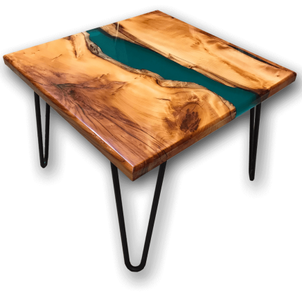 Yew Wood & Green Resin River Side Table