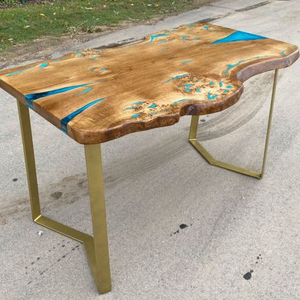 Oak Single Slab Dining Table With Resin Details