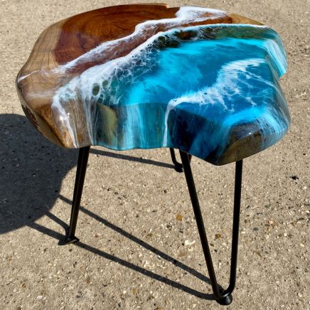 Teak & Resin Ocean Art Side Table 2