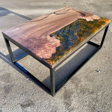 Burr Elm & Galactic Orange Resin Coffee Table