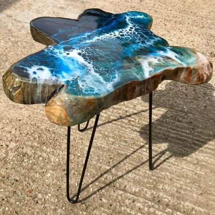 Teak & Resin Ocean Art Side Table 4