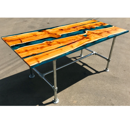 Yew Wood & Blue Reef Resin River Dining Table