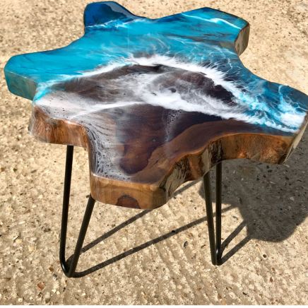 Teak & Resin Ocean Art Side Table 1
