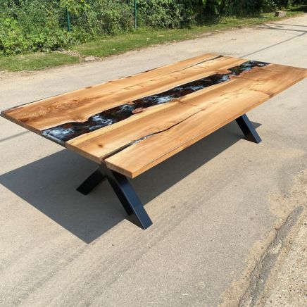 Elm & Bespoke Resin River Dining Table