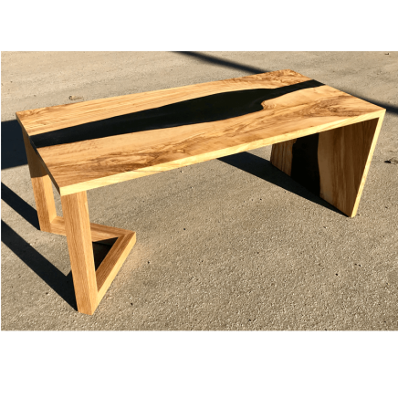 Olive Wood & Black Resin River Coffee Table