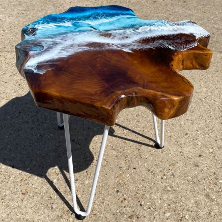Teak & Resin Ocean Art Side Table