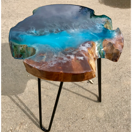 Wood & Resin Ocean Art Side Table 1