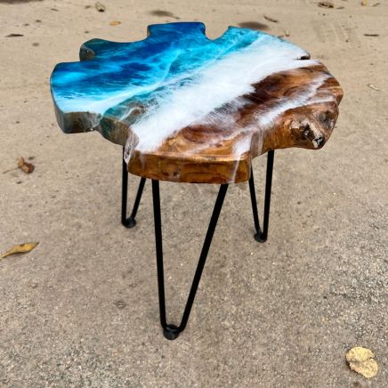 Teak & Resin Ocean Art Side Table 3