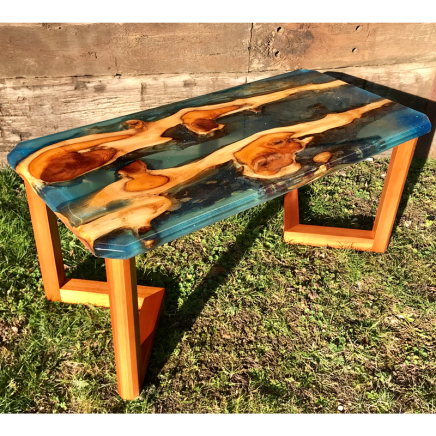 Yew & Clear Blue Resin River Coffee Table