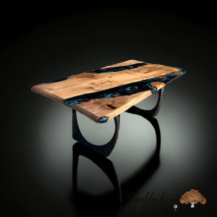 Burr Elm & Midnight Sea River Dining Table