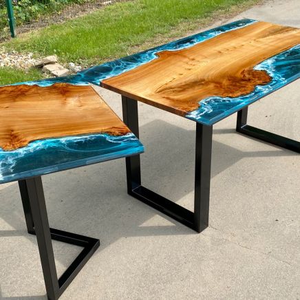 Burr Elm Deep Ocean Extending River Dining Table