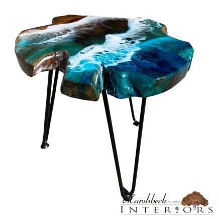 Teak & Resin Ocean Art Side Table