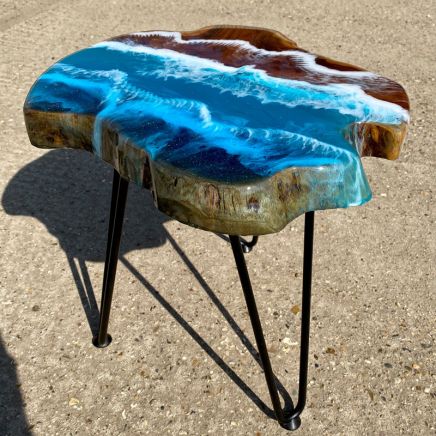 Teak & Resin Ocean Art Side Table