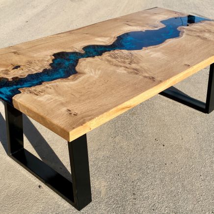 Burred Oak & Galactic Blue River Coffee Table