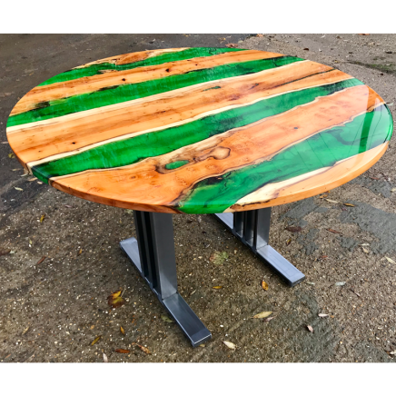 Circular Yew & Green Resin River Dining Table (SOLD)