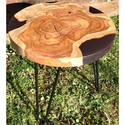 Teak Circular Resin River Side Table Purple 2