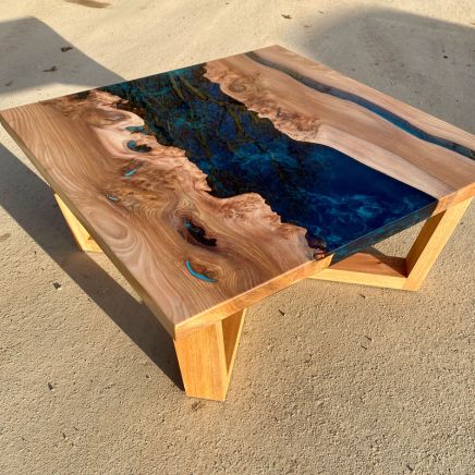 Burr Elm & Galactic Blue River Coffee Table