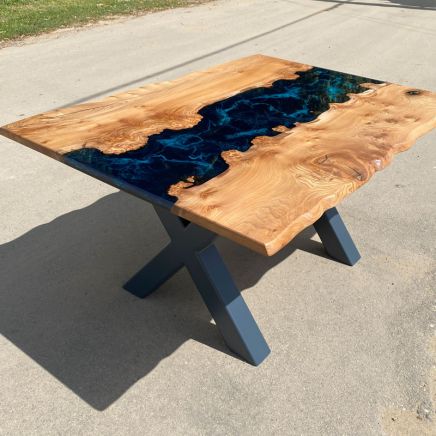 Elm & Galactic Blue Compact River Dining Table