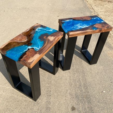 Pair of Elm & Ocean Art River Side Tables