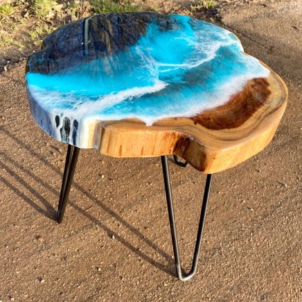 Teak & Resin Ocean Art Side Table 3