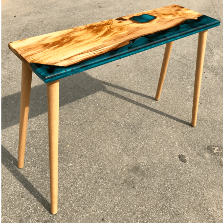 Olive Wood & Blue Resin River Console Table 2