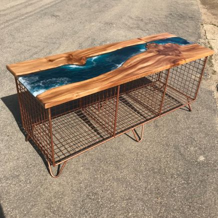 Burr Elm & Resin River Bench
