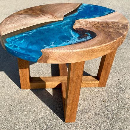 Oval Elm & Ocean Art Lamp Table