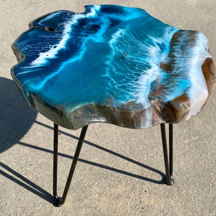 Teak & Resin Ocean Art Side Table 17