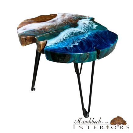 Teak & Resin Ocean Art Side Table