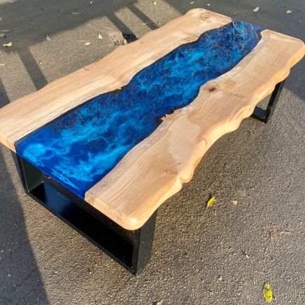 Oak & Galactic Blue River Coffee Table Live Edge