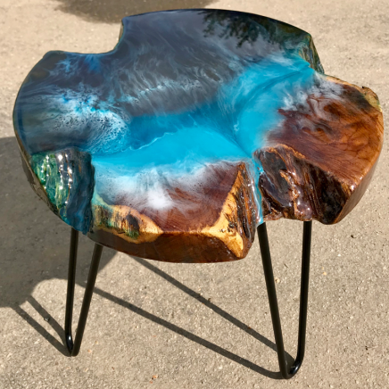 Wood & Resin Ocean Art Side Table 2