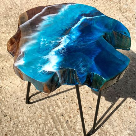 Teak & Resin Ocean Art Side Table 3