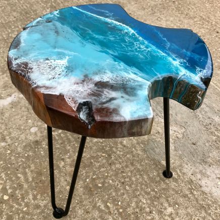 Teak & Resin Ocean Art Side Table 3