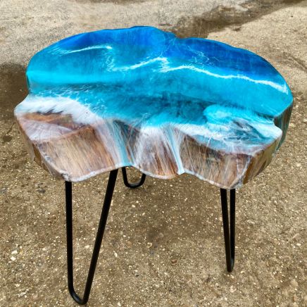 Teak & Resin Ocean Art Side Table 1