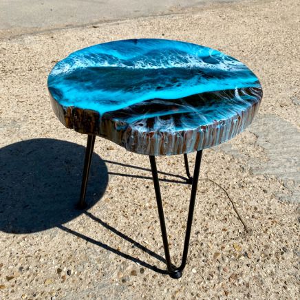 Teak & Resin Ocean Art Side Table 1